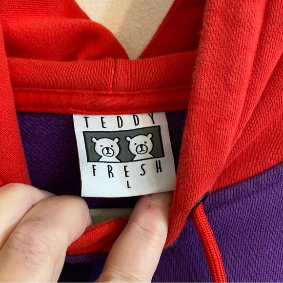 TEDDY FRESH Sweatshirt Mens Large Hoodie Color Block Hooded Pockets Multicolor - Picture 4 of 16